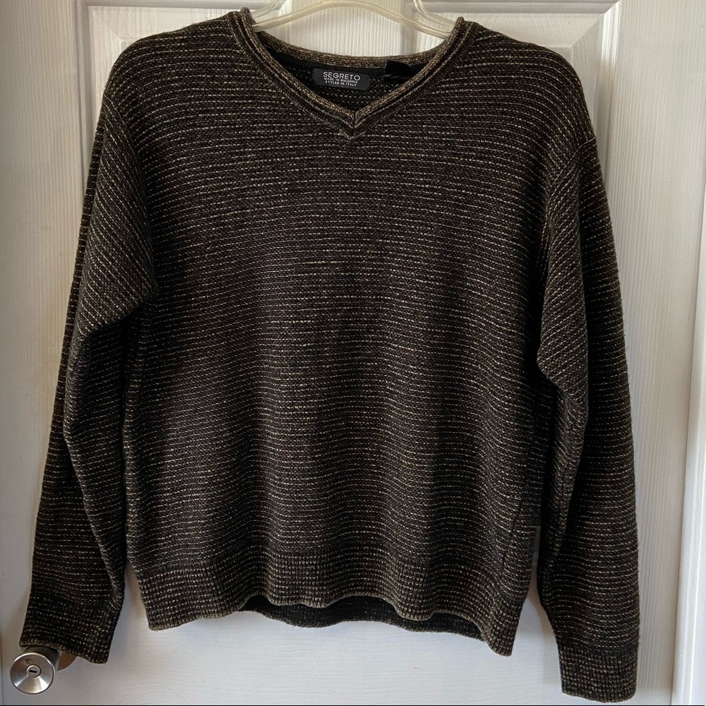 Segreto Mens V-Neck Sweater Wool Blend Size L